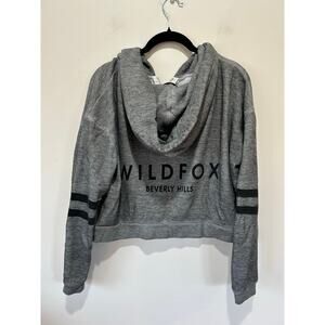 Wildfox grey hoodie size S cropped zipper logo on back discoloration on front